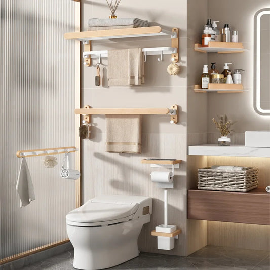 Bathroom towel bar no punching toilet storage shelf bathroom organizer