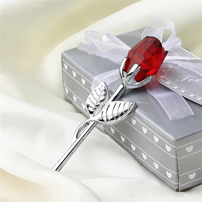 6 Colors Crystal Glass Rose Flower Figurines Craft