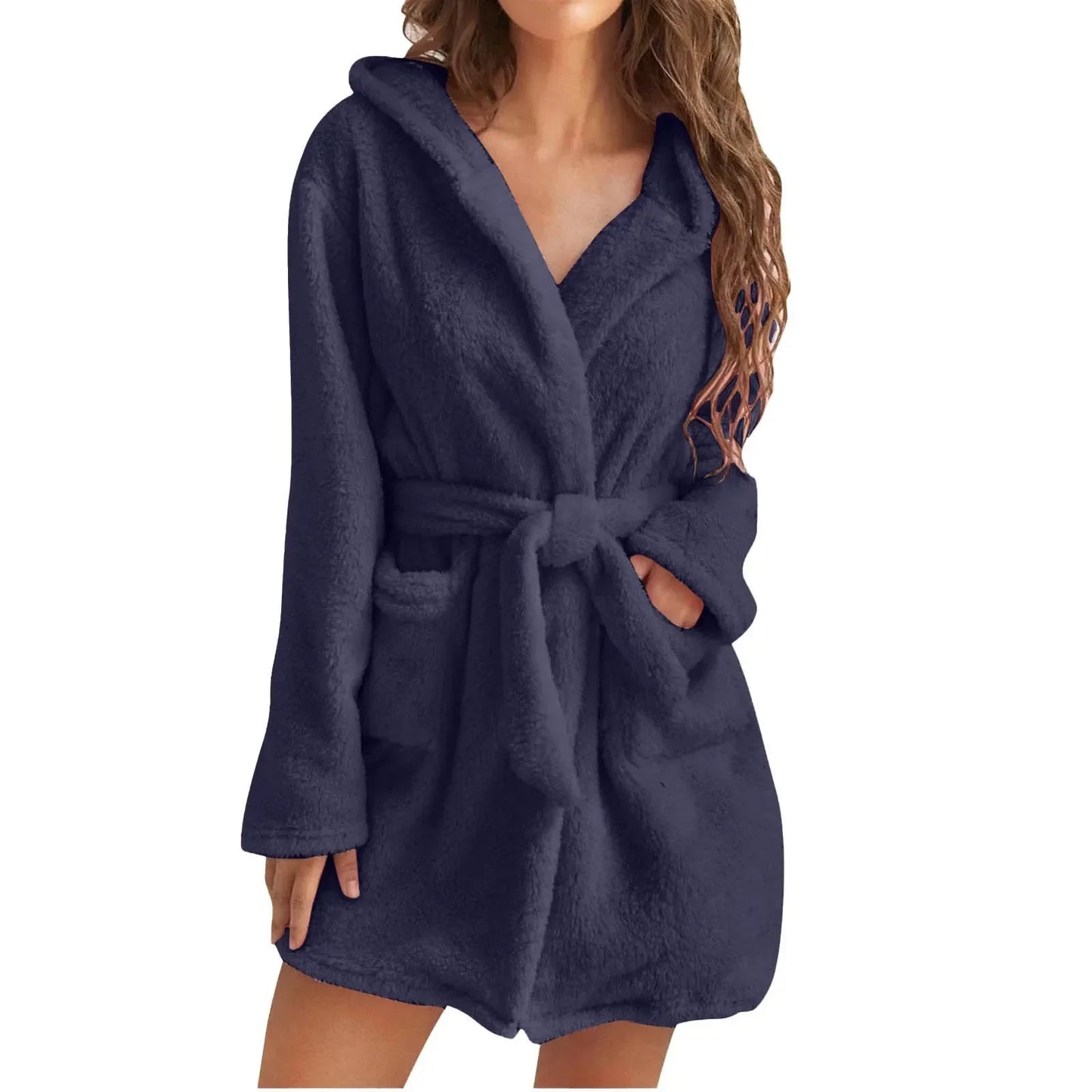 Women Bath Robe Winter Fluffy Plush Pyjamas