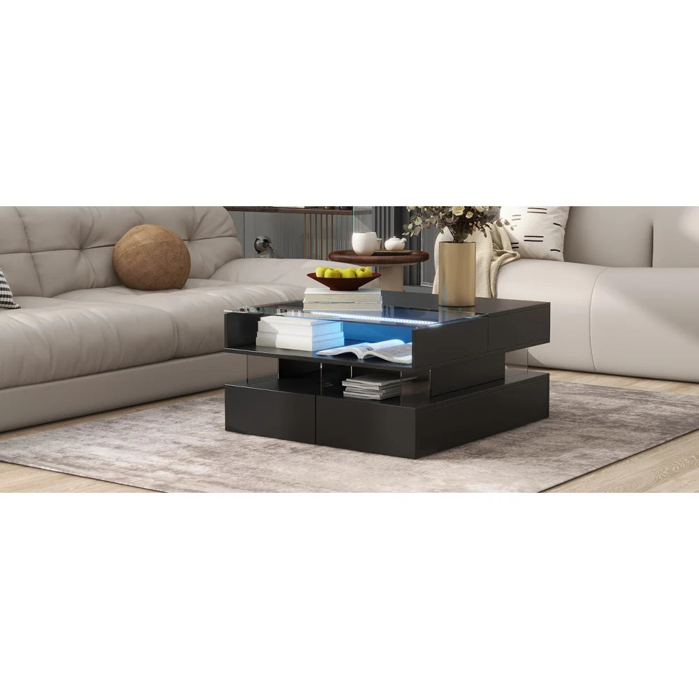 Lift-Top Coffee Table with 2 Drawers, Modern Square Coffee Table
