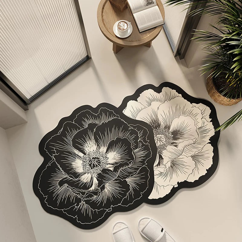 Bathroom Floor Mat Water-absorbing Non-slip Dirt-resistant Carpet Flower