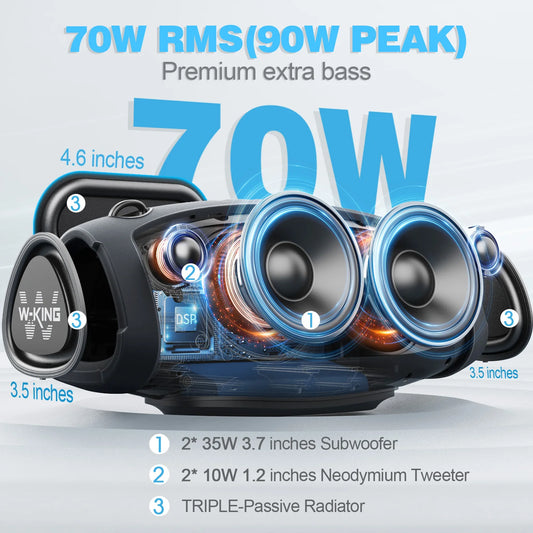 (120W PEAK)70W Portable Loud Bluetooth Speakers with Wireless Microphone,