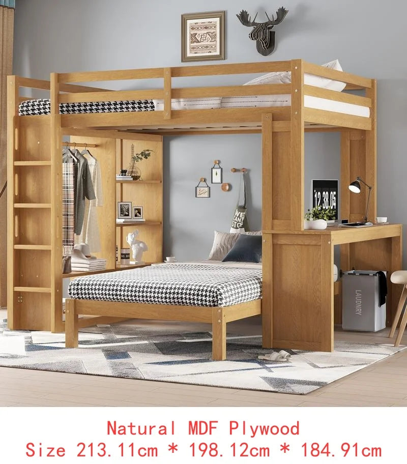 Full XL/Full over Twin Bunk Bed, Dismountable Lower Bed & Desk, Solid Wood Frame
