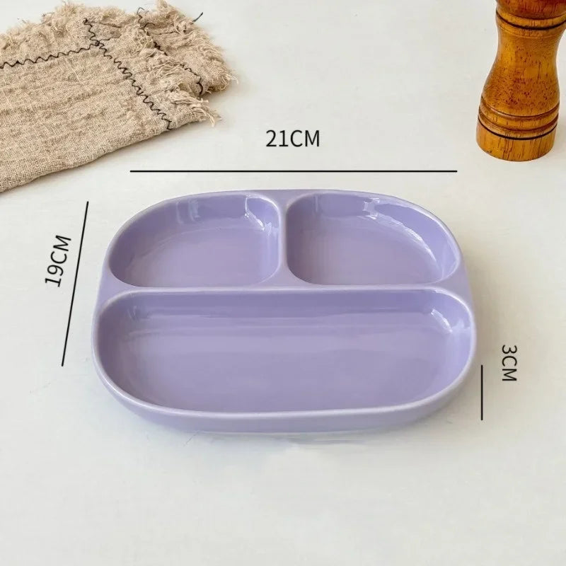 3Grid Ceramic Dinner Plates Solid Color Serving Dishes Salad Dinnerware