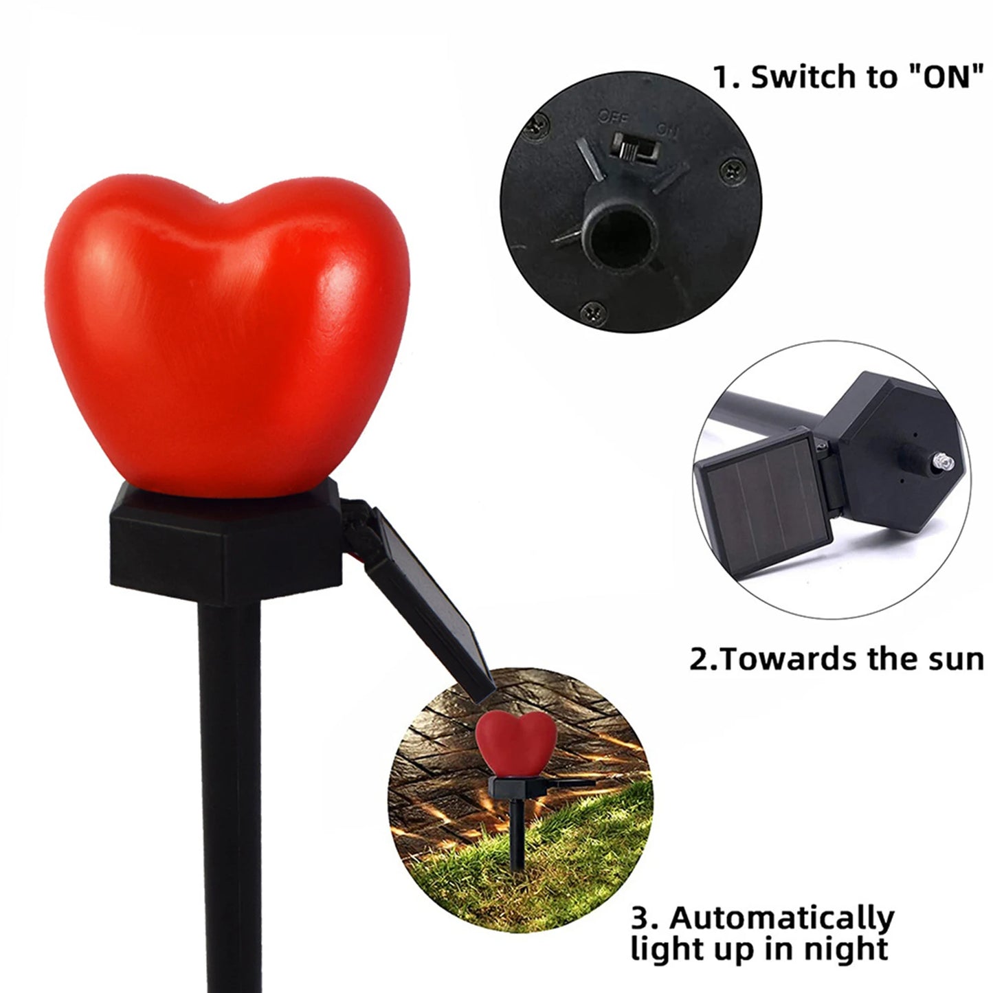 Solar Lights Outdoor Auto On/Off Heart-shaped LED Solar