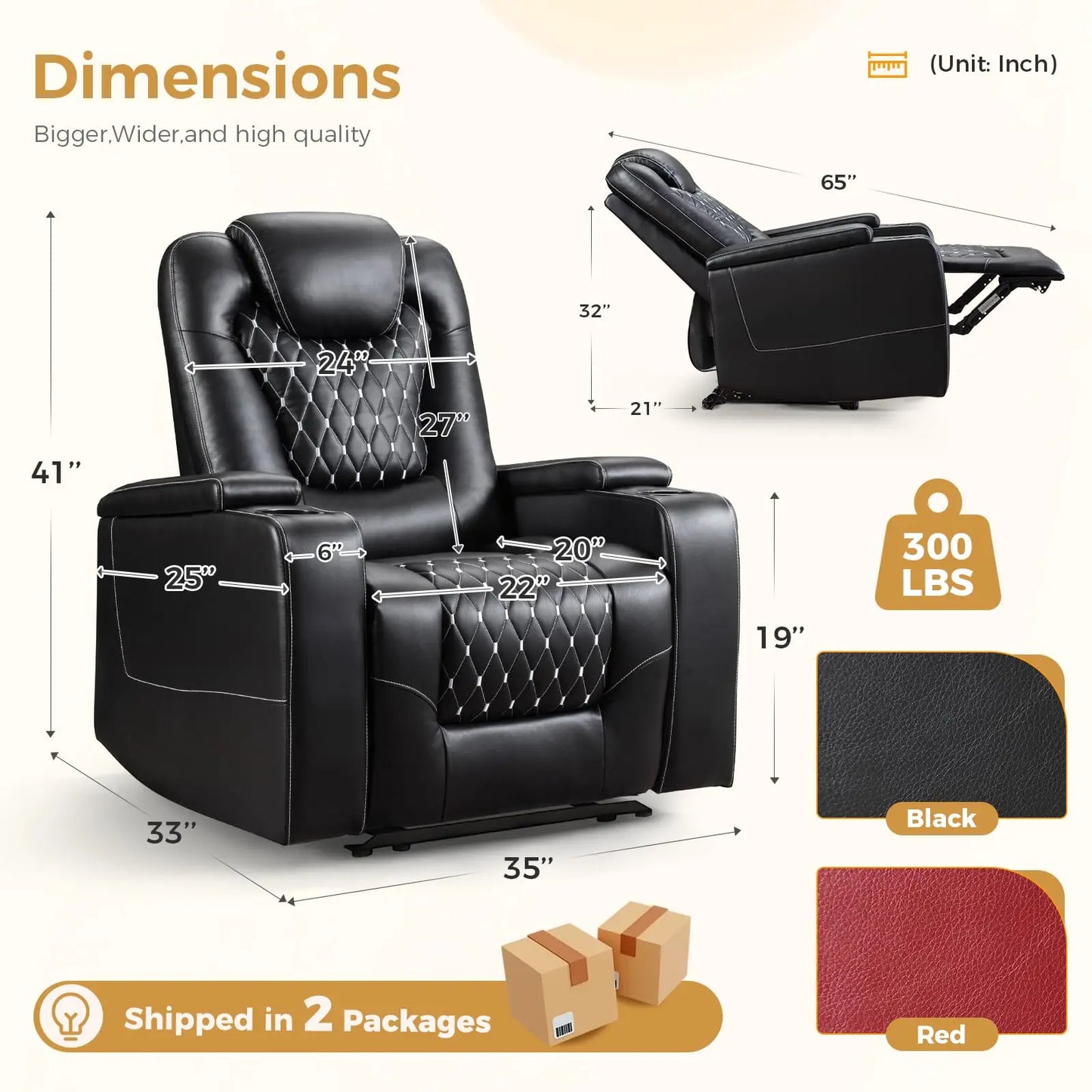 Electric Power Recliner Chair with USB Ports and Cup Holders,