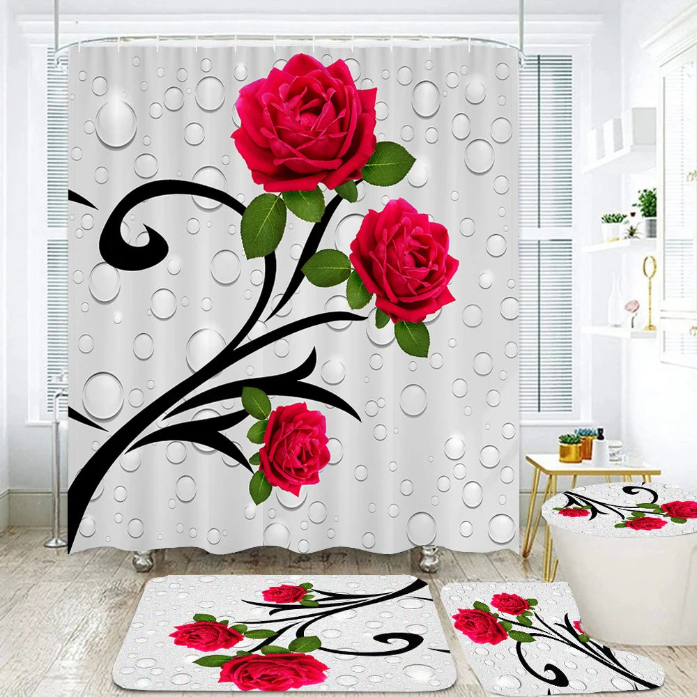 180*180cm Blue Rose Flowers Fabric Shower