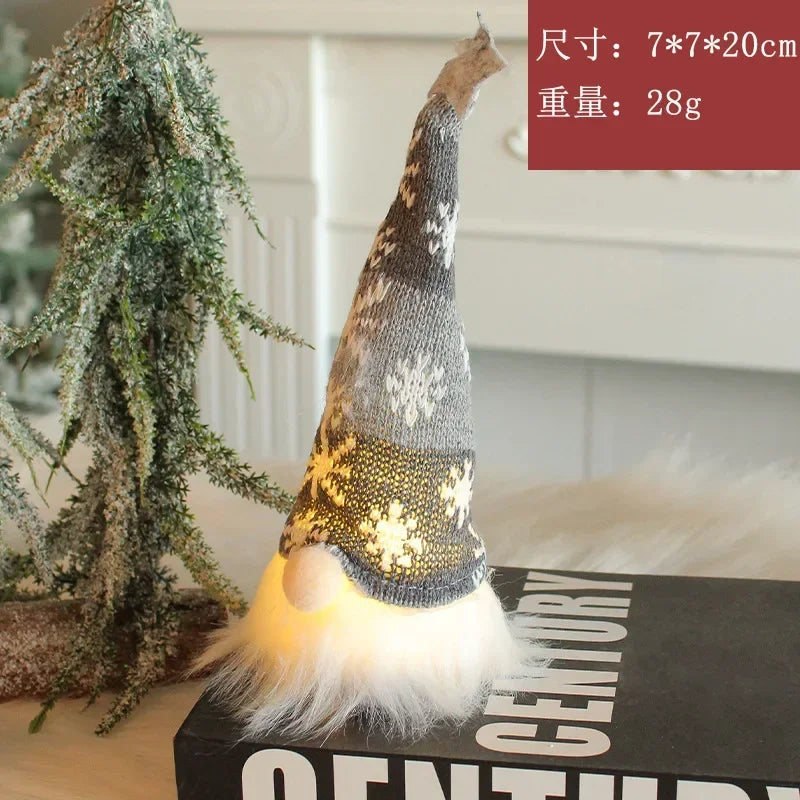 Christmas Faceless Doll Gnome Ornaments LED Light Plush Knitting Crafts