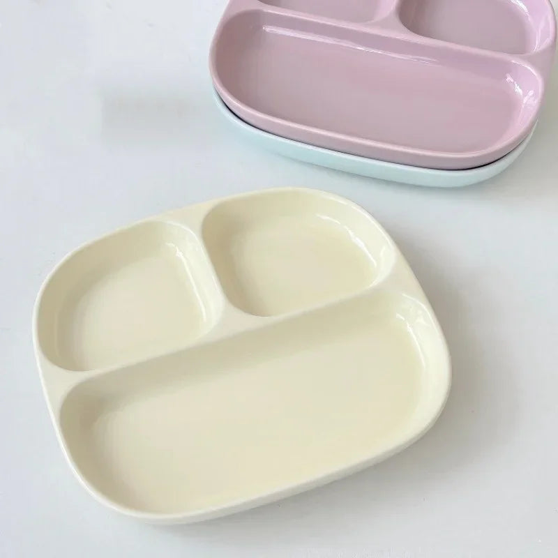 3Grid Ceramic Dinner Plates Solid Color Serving Dishes Salad Dinnerware