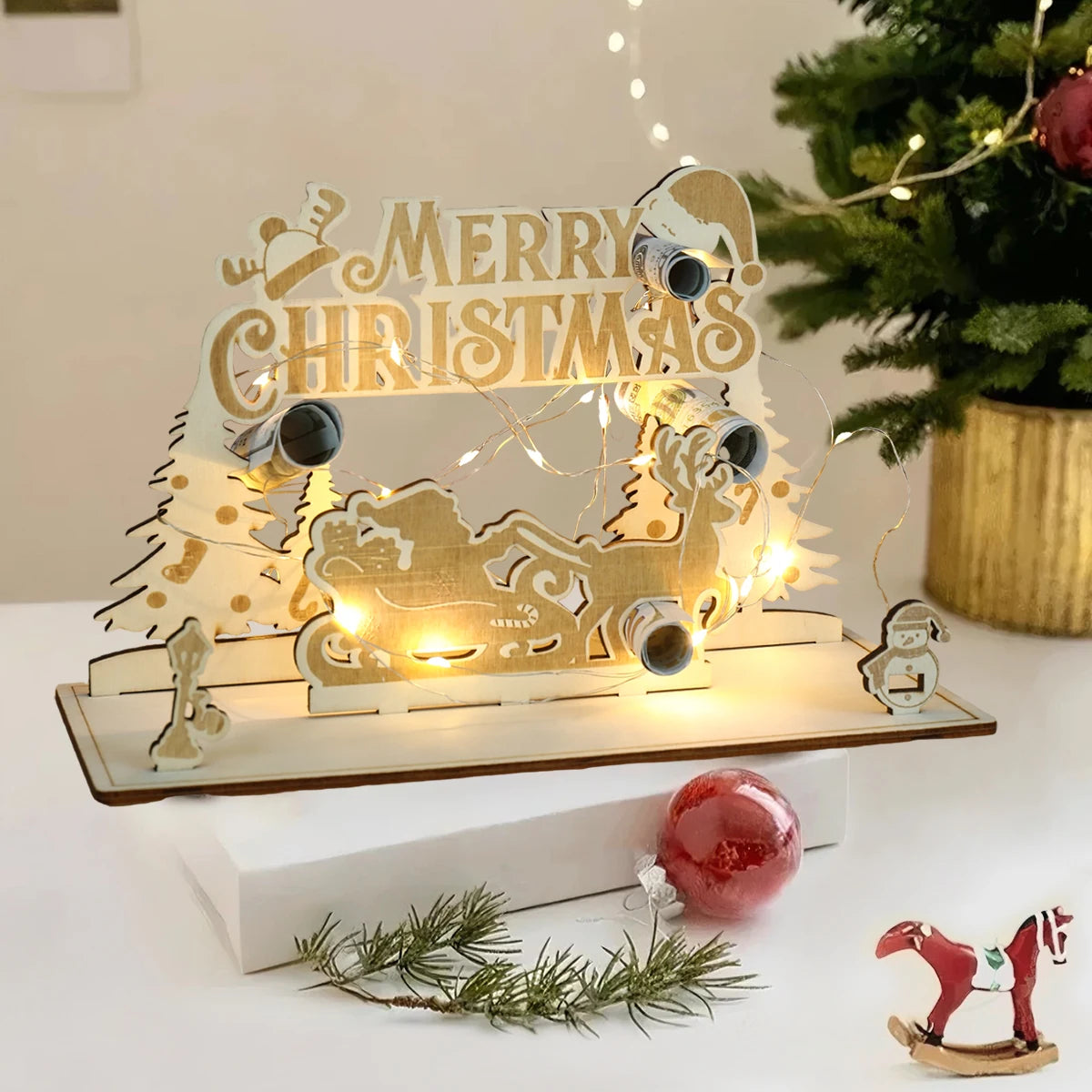 Christmas LED Wooden Wallet Ornament