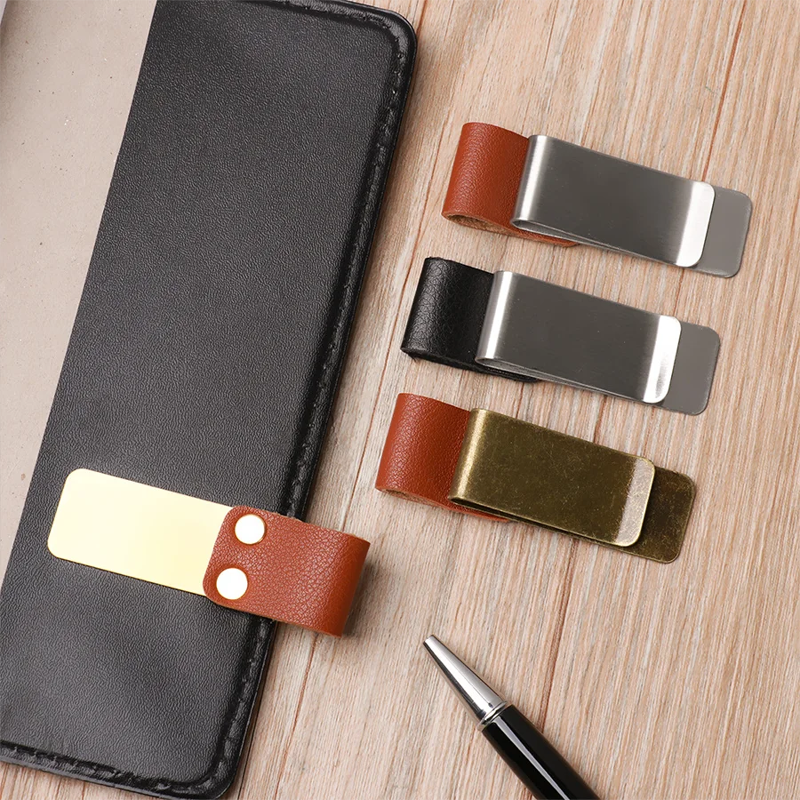 Handmade Leather Brass Stainless Steel Pen Holder Clip
