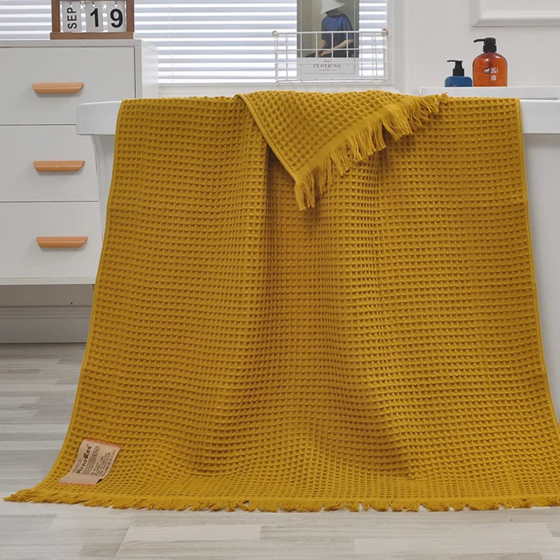 Waffle Honeycomb Tassel Shawl Scarf Bath Towel