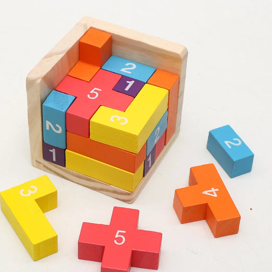 Colorful Wooden Blocks Puzzles,Classic Luban Lock Cube 3D Puzzle Toys.