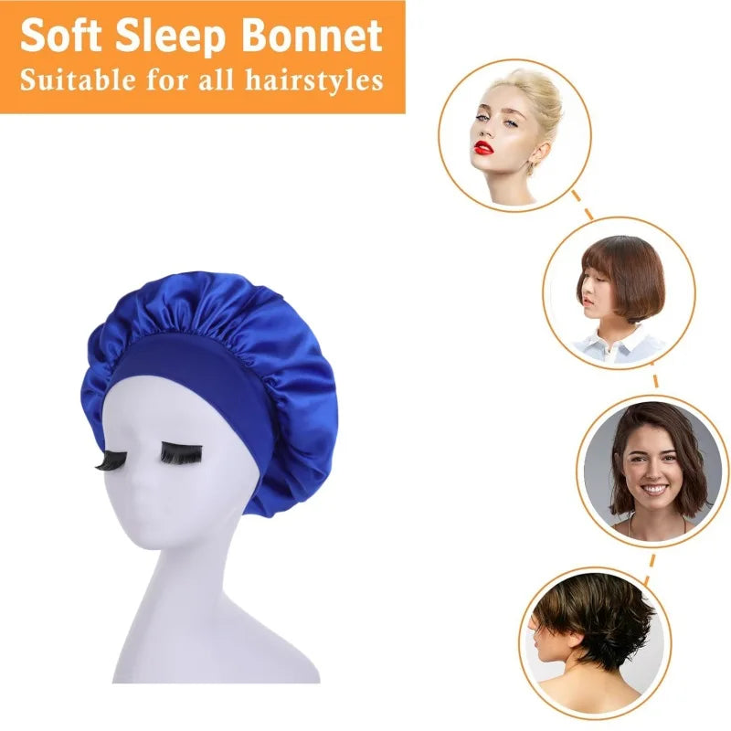 Women Night Sleep Hair Caps Silky Bonnet