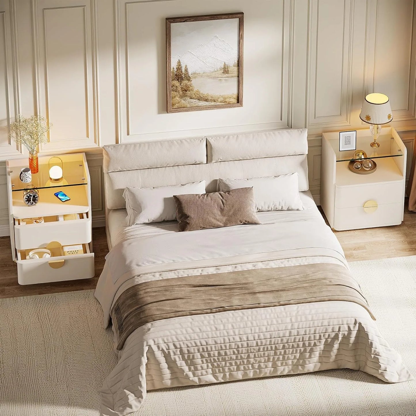 Nightstand with 2 Drawers, Modern Nightstand with Open Storage Shelf,