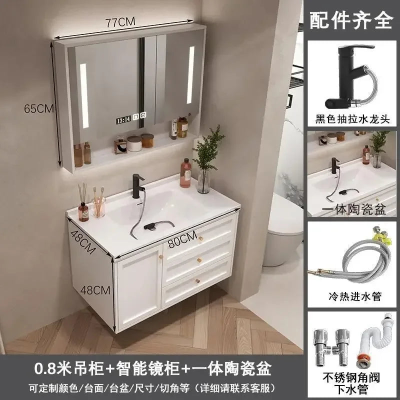 French Bathroom Cabinet With Ceramic Sink Combination Integrated Washbasin