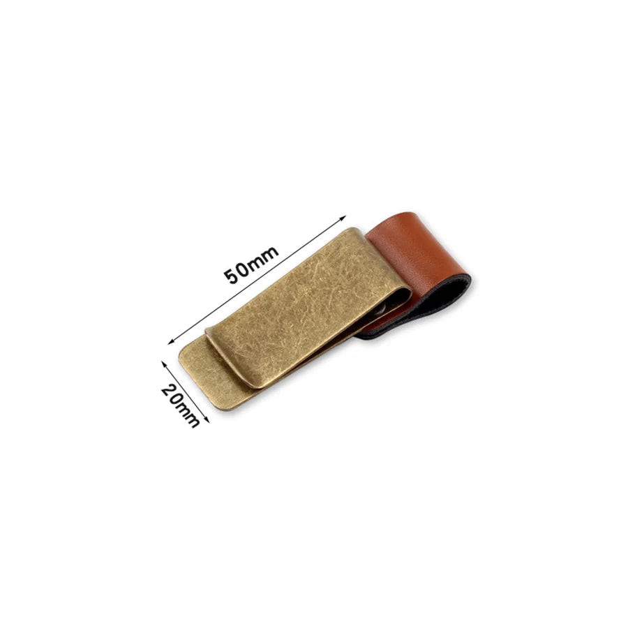 Handmade Leather Brass Stainless Steel Pen Holder Clip
