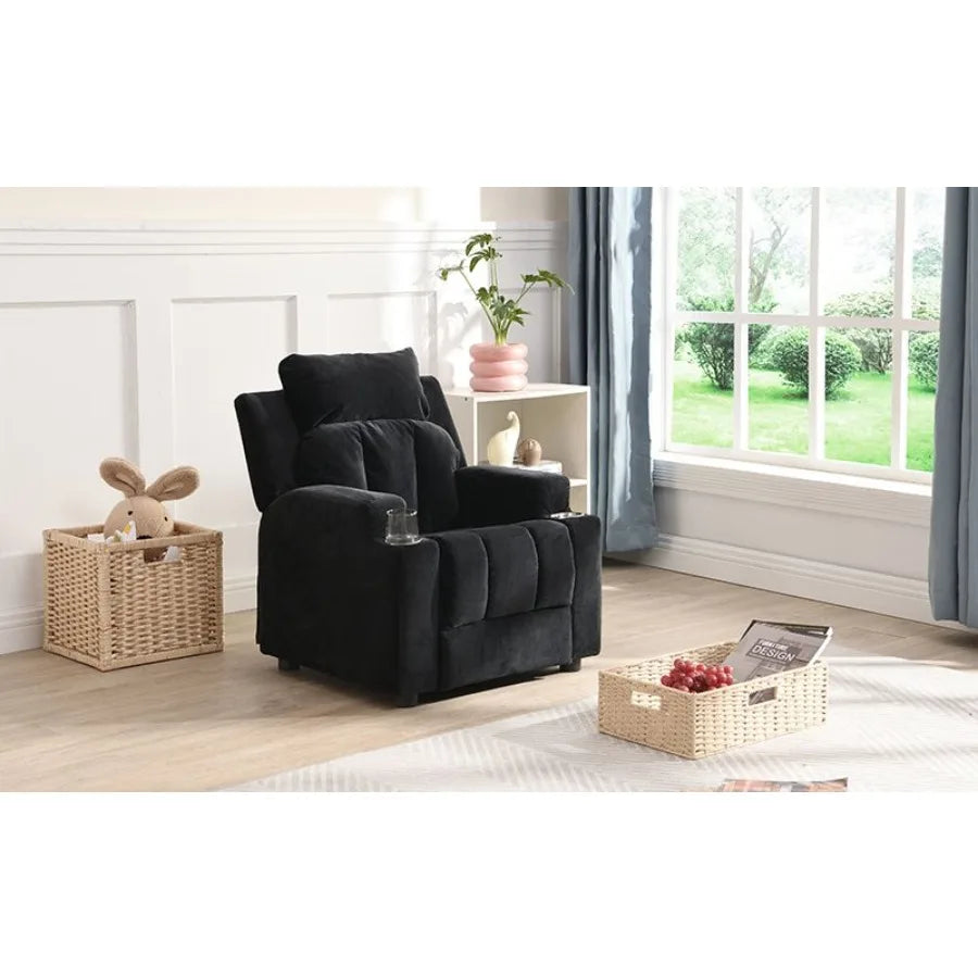 Recliner Chair; Upholstered Couch with Two Cup Holder;