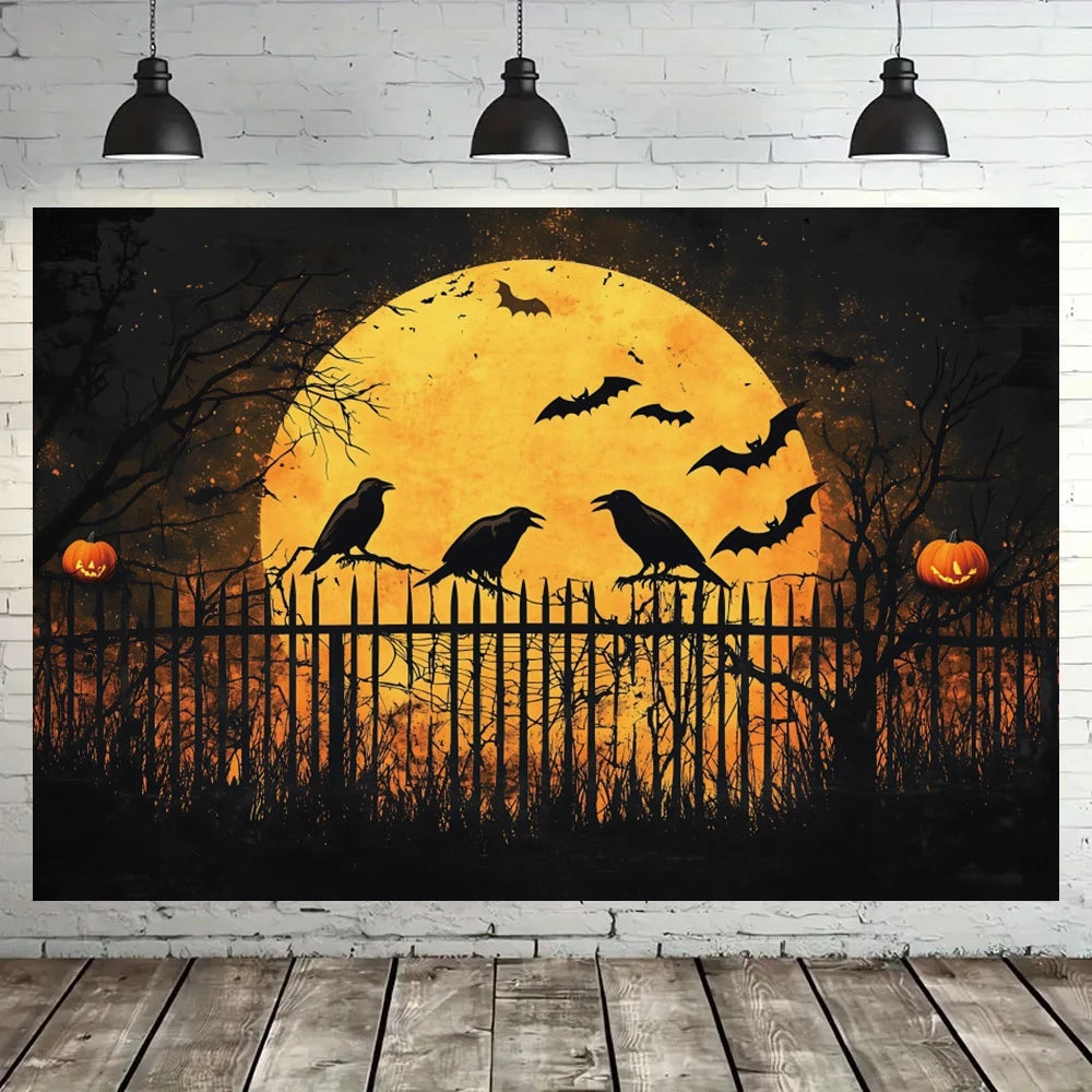 Halloween Decorations Moonlit Forest Pumpkins Crows