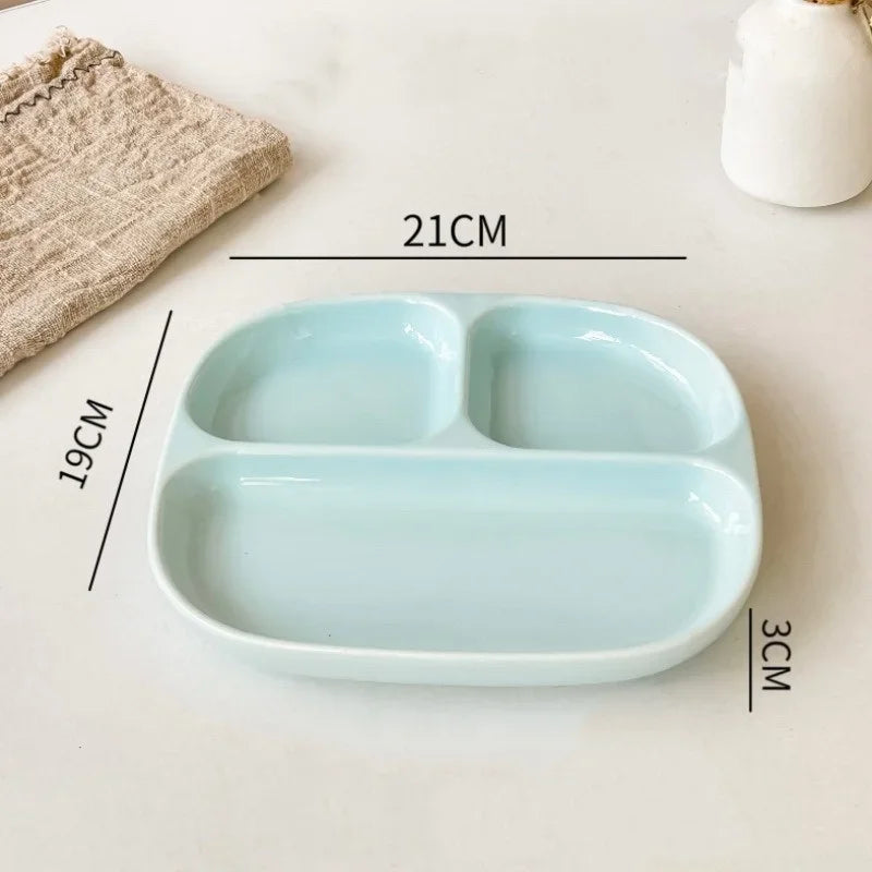 3Grid Ceramic Dinner Plates Solid Color Serving Dishes Salad Dinnerware