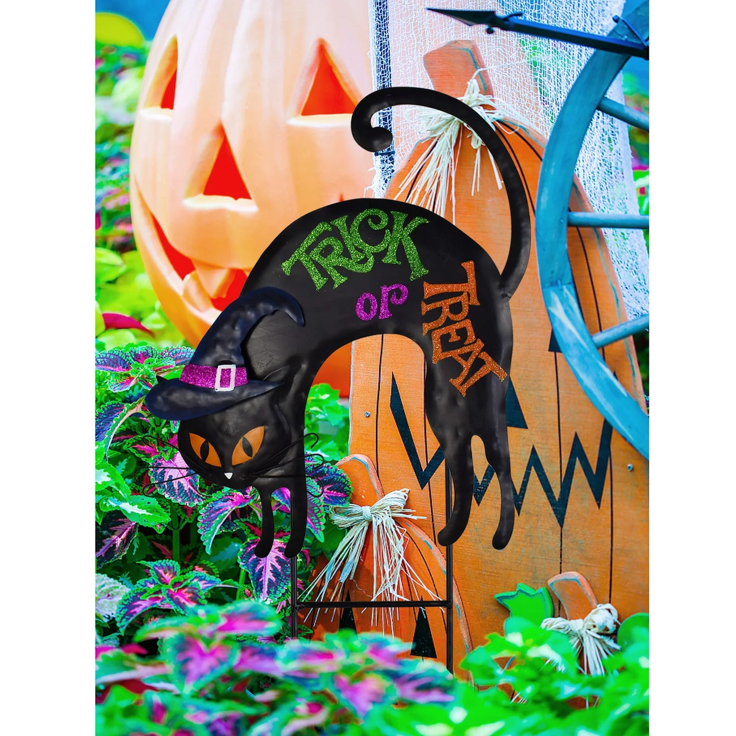 4pcs Halloween Garden Decorations, Metal Jack-O-Lantern Stakes