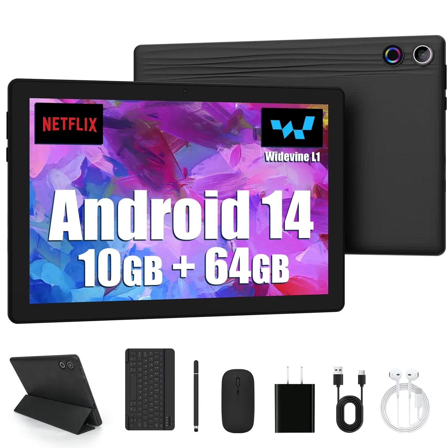Android 14 10 inch Tablet, A523 Octa Core, 8GB RAM + 64GB ROM(TF 1TB), 5000mAh,