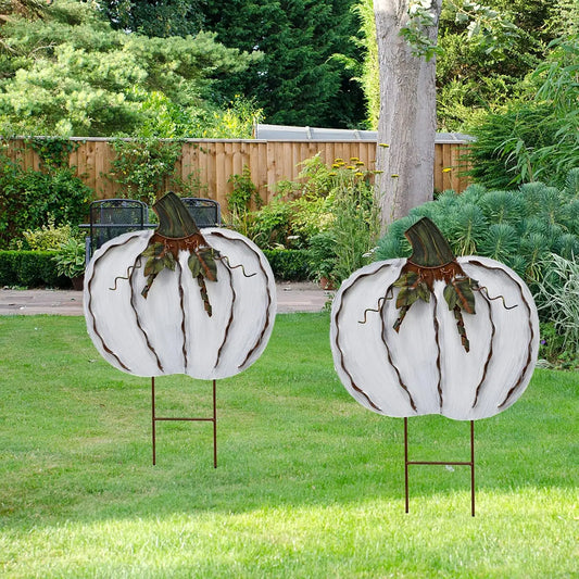 2pcs 17.5" 2 Parts Metal Pumpkin Garden Stakes