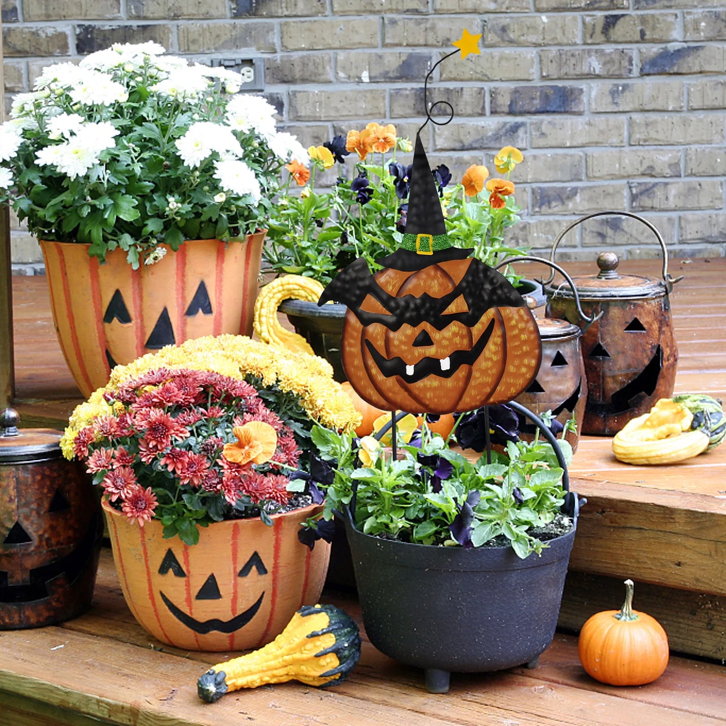 4pcs Halloween Garden Decorations, Metal Jack-O-Lantern Stakes