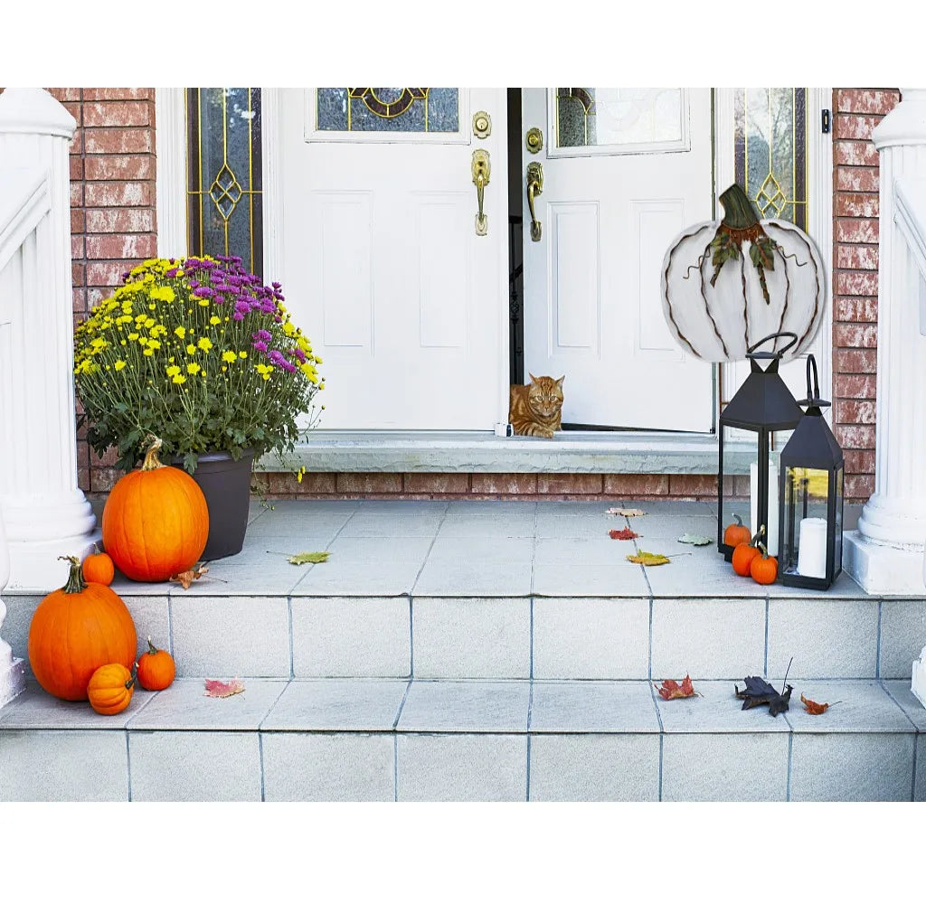2pcs 17.5" 2 Parts Metal Pumpkin Garden Stakes