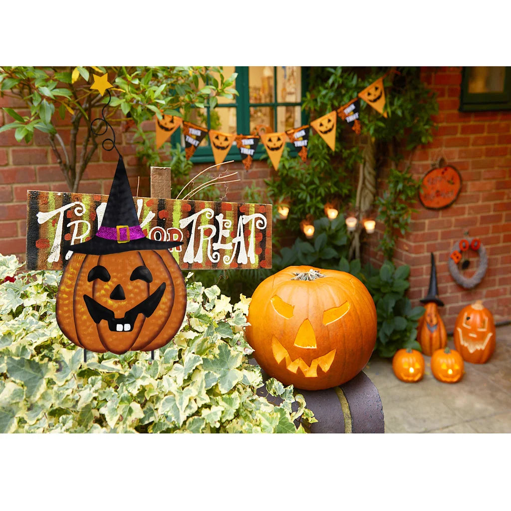 4pcs Halloween Garden Decorations, Metal Jack-O-Lantern Stakes