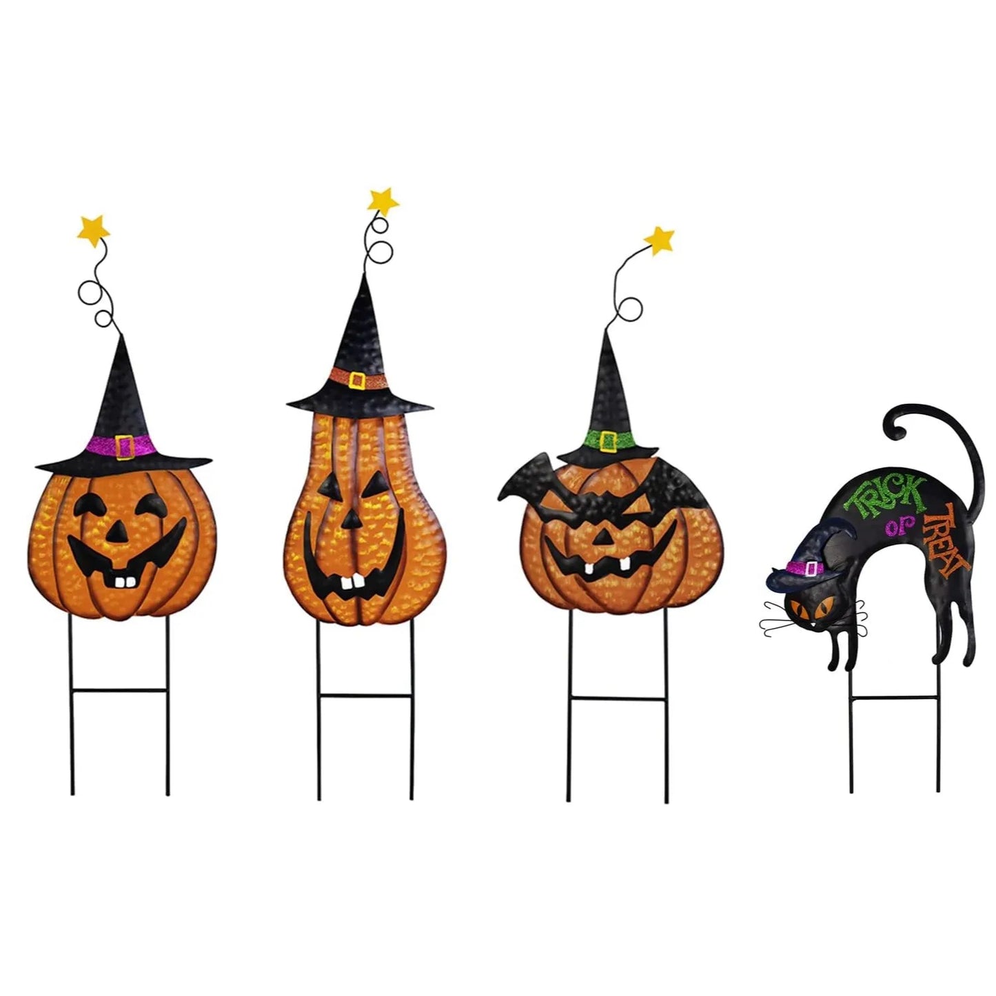 4pcs Halloween Garden Decorations, Metal Jack-O-Lantern Stakes