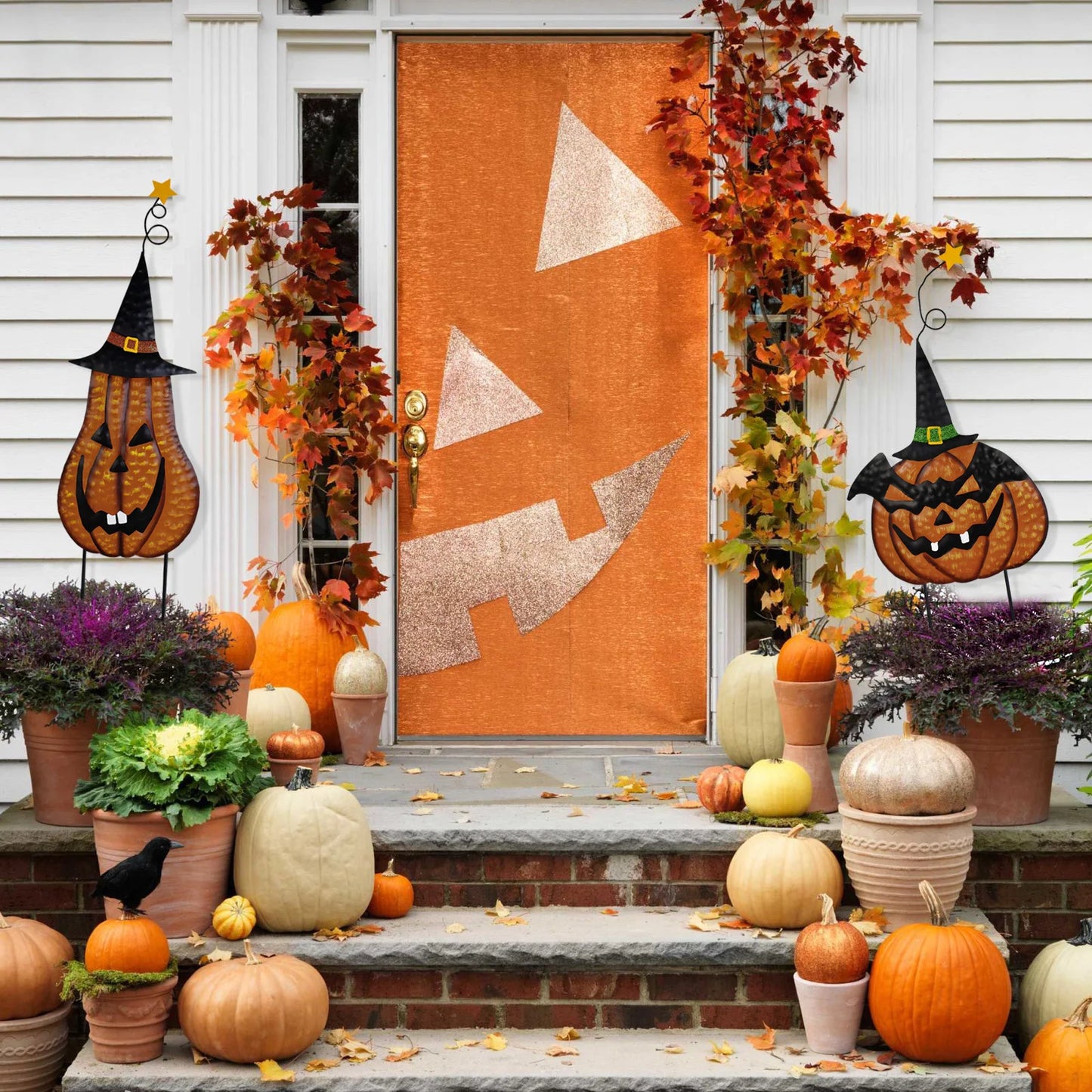 4pcs Halloween Garden Decorations, Metal Jack-O-Lantern Stakes