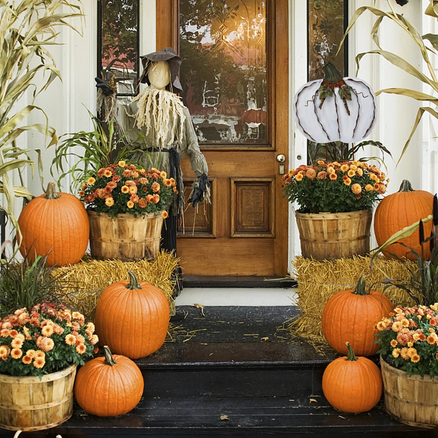 2pcs 17.5" 2 Parts Metal Pumpkin Garden Stakes