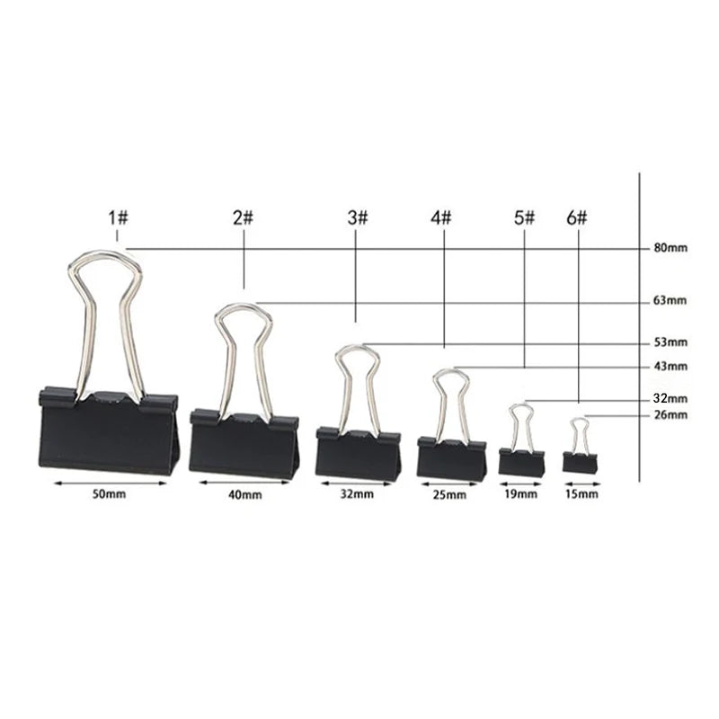 10PCS Metal Paper Clip 19 25 32 41 51mm Foldback Metal Binder