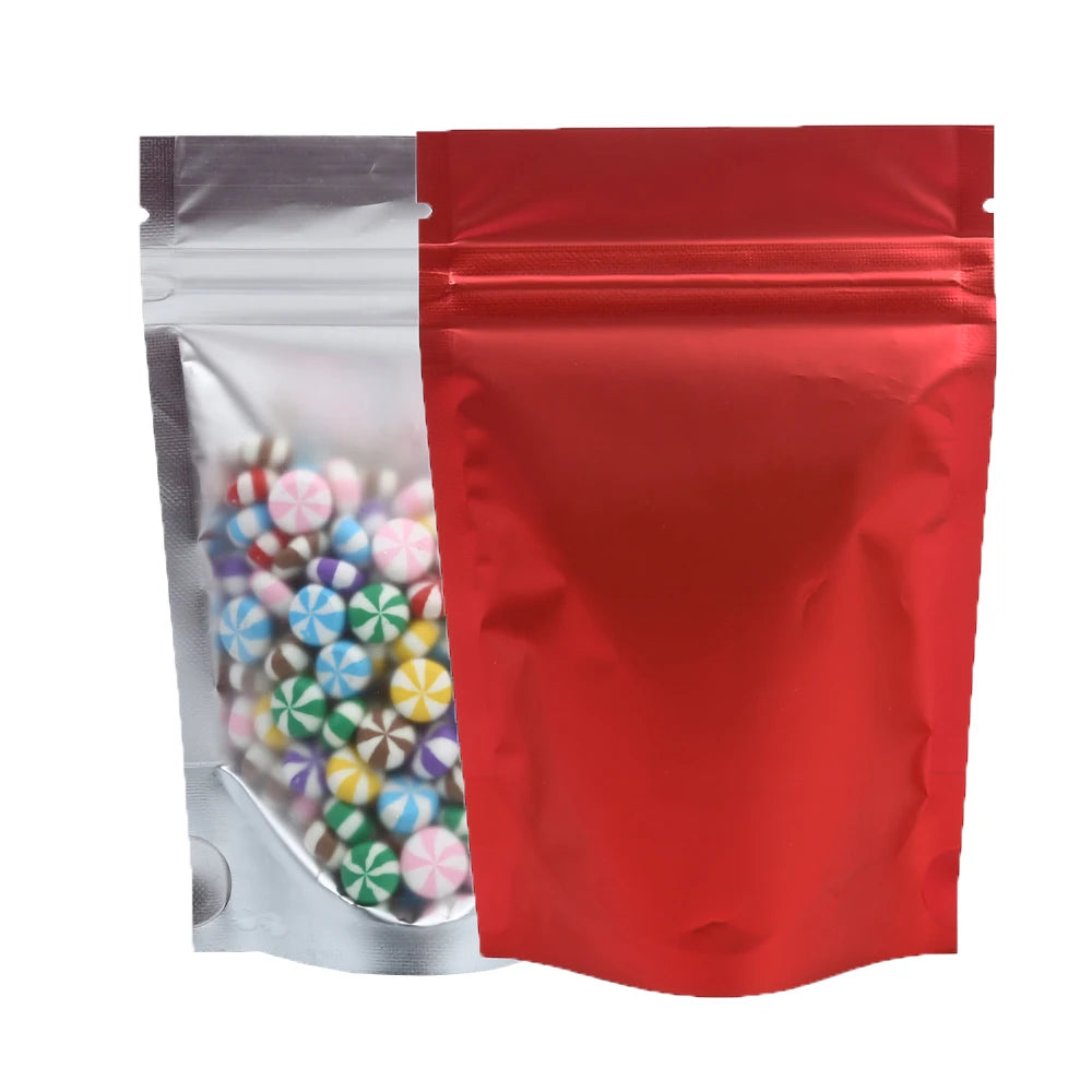 100pcs Metallic Stand Up Doypack,  Clear Window Reusable