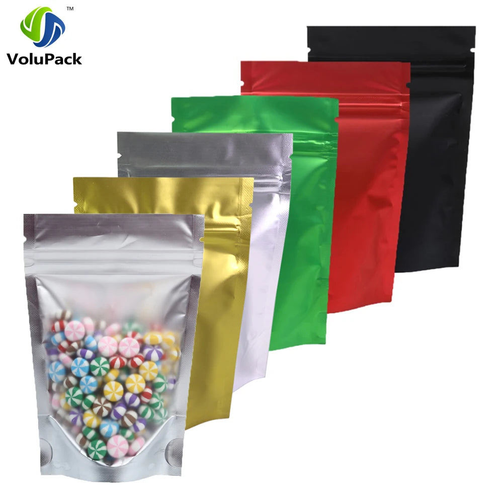 100pcs Metallic Stand Up Doypack,  Clear Window Reusable