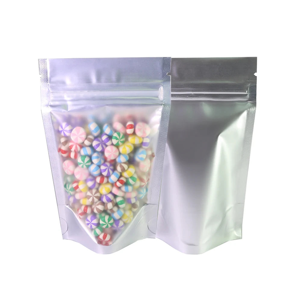100pcs Metallic Stand Up Doypack,  Clear Window Reusable