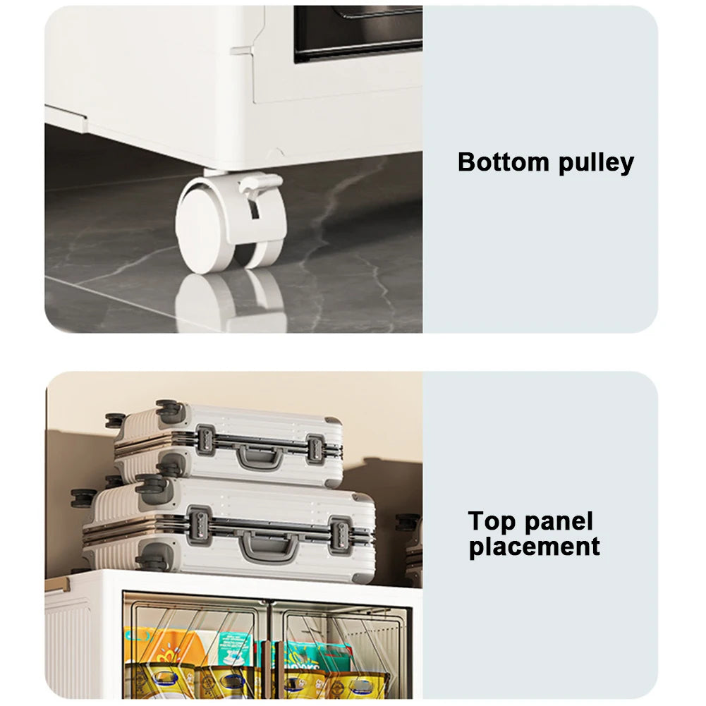 4 Tier Plastic Storage Containers with Doors & Wheels Foldable Organization