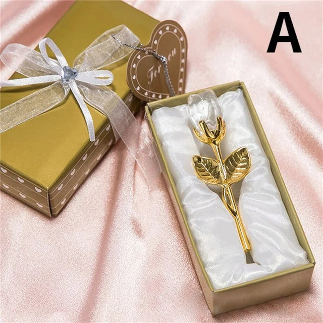 6 Colors Crystal Glass Rose Flower Figurines Craft