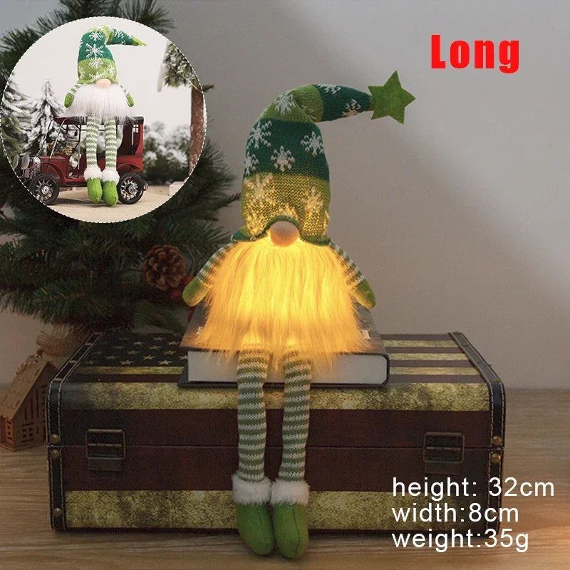Christmas Faceless Doll Gnome Ornaments LED Light Plush Knitting Crafts