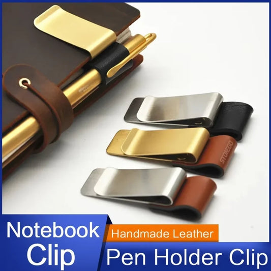 Handmade Leather Brass Stainless Steel Pen Holder Clip