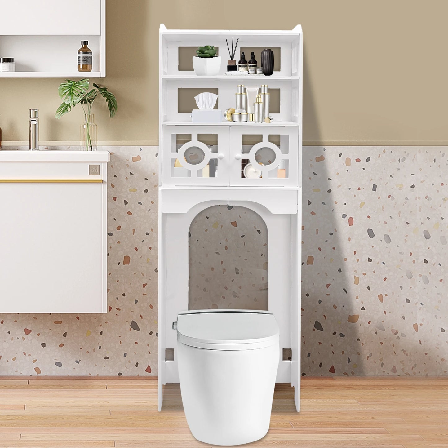 4 Tier Bathroom Organizer Waterproof Over The Toilet Storage Cabinet