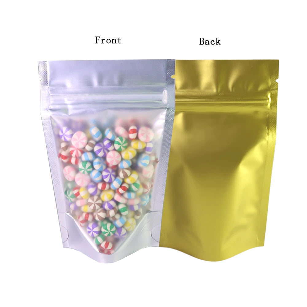 100pcs Metallic Stand Up Doypack,  Clear Window Reusable