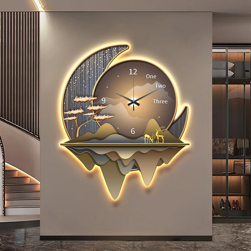 Light luxury restaurant decoration painting creative clock wall lamp