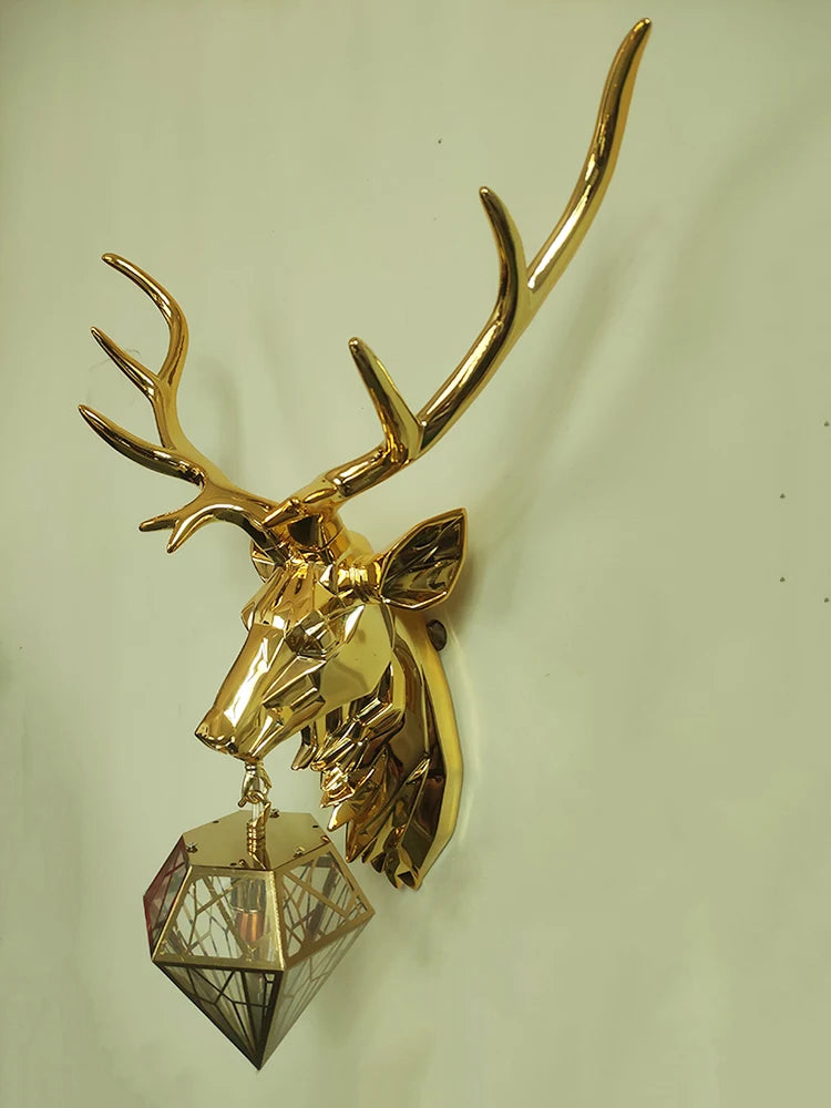 Dropshipping Retro Antler Wall Lamp Nordic Deer Head Resin Wall Lamp