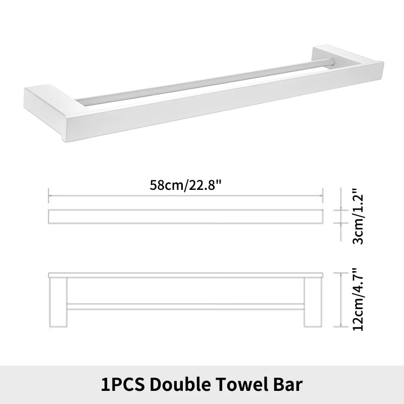 White Bathroom Accessories Towel Rack Shelf Toilet Brush Roll Paper Holder
