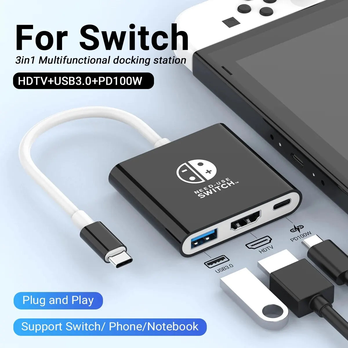 Game Dock 4K HDMI USB 3.0 Hub Adapter USB C Splitter