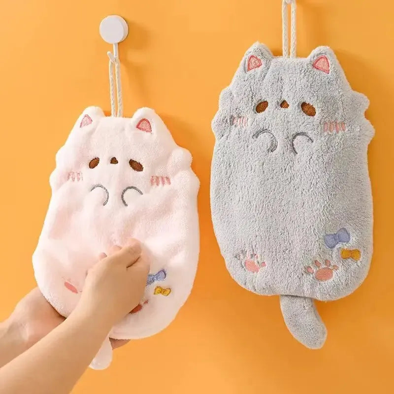 Cute Cartoon Tanuki Hanging Towel Coral Velvet Hair