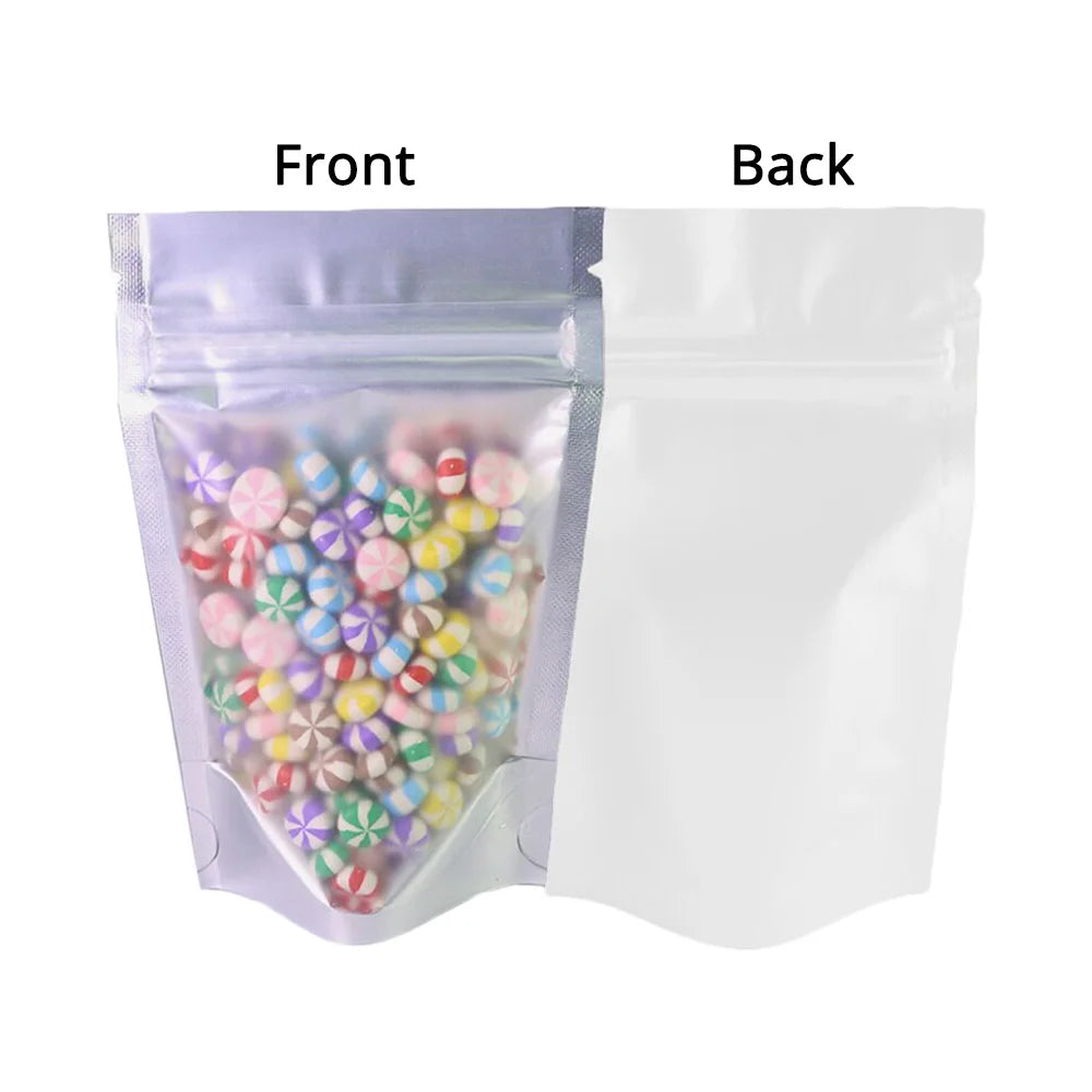 100pcs Metallic Stand Up Doypack,  Clear Window Reusable