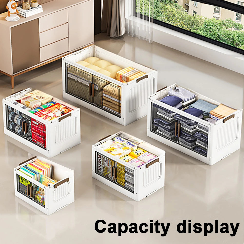 4 Tier Plastic Storage Containers with Doors & Wheels Foldable Organization